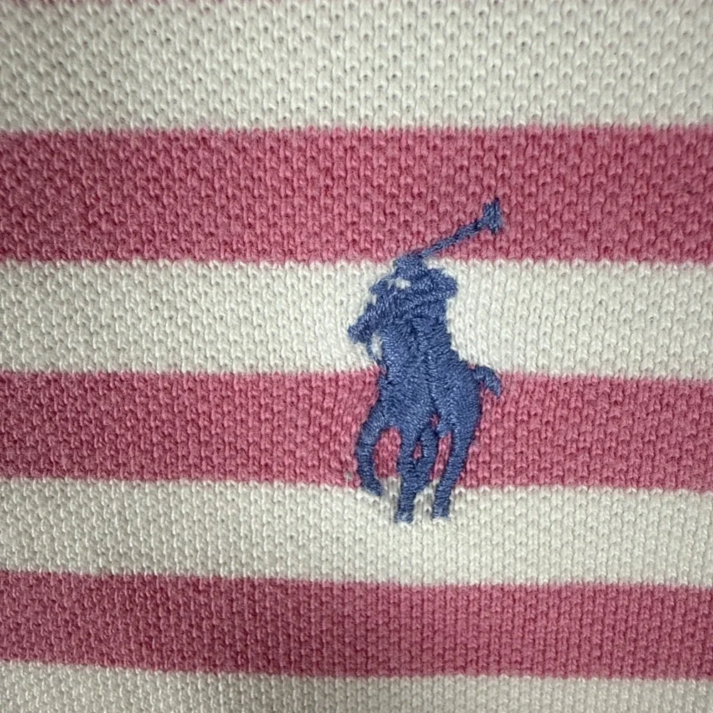 Polo Ralph Lauren Polo Shirt Mens Large Pink White Striped Short Sleeve Pique